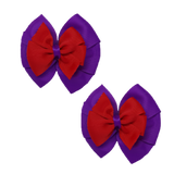 chool Hair accessories Double Bella Bow 10cm Hair Clip Pair Non Slip Hair Bows Pinkberry Kisses Purple Base & Centre Ribbon Red