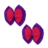 chool Hair accessories Double Bella Bow 10cm Hair Clip Pair Non Slip Hair Bows Pinkberry Kisses Purple Base & Centre Ribbon Shocking Pink