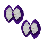 chool Hair accessories Double Bella Bow 10cm Hair Clip Pair Non Slip Hair Bows Pinkberry Kisses Purple Base & Centre Ribbon White