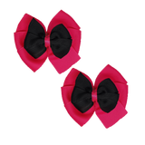 School uniform hair accessories Double Bella Bow 10cm School Non Slip Hair Clip - Pinkberry Kisses Pair of Hair Clips Shocking Pink Base & Centre Ribbon Black