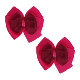 School uniform hair accessories Double Bella Bow 10cm School Non Slip Hair Clip - Pinkberry Kisses Pair of Hair Clips Shocking Pink Base & Centre Ribbon Burgundy
