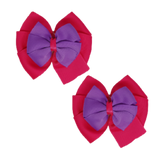 School uniform hair accessories Double Bella Bow 10cm School Non Slip Hair Clip - Pinkberry Kisses Pair of Hair Clips Shocking Pink Base & Centre Ribbon Grape