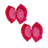 School uniform hair accessories Double Bella Bow 10cm School Non Slip Hair Clip - Pinkberry Kisses Pair of Hair Clips Shocking Pink Base & Centre Ribbon Hot Pink