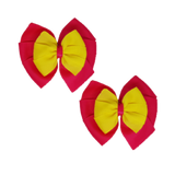 School uniform hair accessories Double Bella Bow 10cm School Non Slip Hair Clip - Pinkberry Kisses Pair of Hair Clips Shocking Pink Base & Centre Ribbon Lemon Yellow