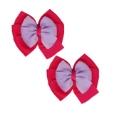 School uniform hair accessories Double Bella Bow 10cm School Non Slip Hair Clip - Pinkberry Kisses Pair of Hair Clips Shocking Pink Base & Centre Ribbon Light Orchid