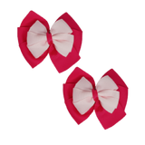School uniform hair accessories Double Bella Bow 10cm School Non Slip Hair Clip - Pinkberry Kisses Pair of Hair Clips Shocking Pink Base & Centre Ribbon Light Pink
