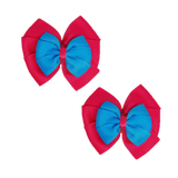 School uniform hair accessories Double Bella Bow 10cm School Non Slip Hair Clip - Pinkberry Kisses Pair of Hair Clips Shocking Pink Base & Centre Ribbon Methyl Blue
