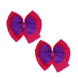 School uniform hair accessories Double Bella Bow 10cm School Non Slip Hair Clip - Pinkberry Kisses Pair of Hair Clips Shocking Pink Base & Centre Ribbon Purple