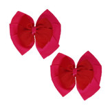 School uniform hair accessories Double Bella Bow 10cm School Non Slip Hair Clip - Pinkberry Kisses Pair of Hair Clips Shocking Pink Base & Centre Ribbon Red