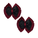 School Hair accessories Double Bella Bow 10cm Hair Clip Pair Non Slip Hair Bows School Uniform Pinkberry Kisses Burgundy Base & Centre Ribbon Black