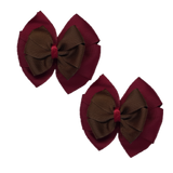 School Hair accessories Double Bella Bow 10cm Hair Clip Pair Non Slip Hair Bows School Uniform Pinkberry Kisses Burgundy Base & Centre Ribbon Brown