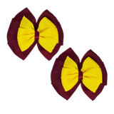 School Hair accessories Double Bella Bow 10cm Hair Clip Pair Non Slip Hair Bows School Uniform Pinkberry Kisses Burgundy Base & Centre Ribbon Daffodil Yellow