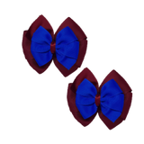 School Hair accessories Double Bella Bow 10cm Hair Clip Pair Non Slip Hair Bows School Uniform Pinkberry Kisses Burgundy Base & Centre Ribbon Electric Blue