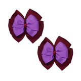 School Hair accessories Double Bella Bow 10cm Hair Clip Pair Non Slip Hair Bows School Uniform Pinkberry Kisses Burgundy Base & Centre Ribbon Grape