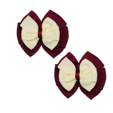 School Hair accessories Double Bella Bow 10cm Hair Clip Pair Non Slip Hair Bows School Uniform Pinkberry Kisses Burgundy Base & Centre Ribbon Ivory Cream