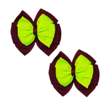 School Hair accessories Double Bella Bow 10cm Hair Clip Pair Non Slip Hair Bows School Uniform Pinkberry Kisses Burgundy Base & Centre Ribbon Key Lime