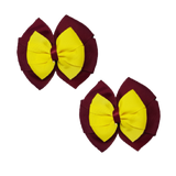 School Hair accessories Double Bella Bow 10cm Hair Clip Pair Non Slip Hair Bows School Uniform Pinkberry Kisses Burgundy Base & Centre Ribbon Lemon
