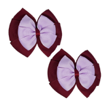 School Hair accessories Double Bella Bow 10cm Hair Clip Pair Non Slip Hair Bows School Uniform Pinkberry Kisses Burgundy Base & Centre Ribbon Light Orchid