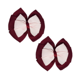 School Hair accessories Double Bella Bow 10cm Hair Clip Pair Non Slip Hair Bows School Uniform Pinkberry Kisses Burgundy Base & Centre Ribbon Light Pink