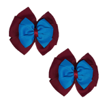 School Hair accessories Double Bella Bow 10cm Hair Clip Pair Non Slip Hair Bows School Uniform Pinkberry Kisses Burgundy Base & Centre Ribbon Methyl Blue