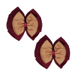School Hair accessories Double Bella Bow 10cm Hair Clip Pair Non Slip Hair Bows School Uniform Pinkberry Kisses Burgundy Base & Centre Ribbon Natural