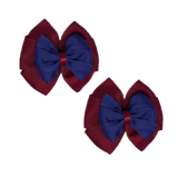 School Hair accessories Double Bella Bow 10cm Hair Clip Pair Non Slip Hair Bows School Uniform Pinkberry Kisses Burgundy Base & Centre Ribbon Navy Blue