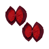 School Hair accessories Double Bella Bow 10cm Hair Clip Pair Non Slip Hair Bows School Uniform Pinkberry Kisses Burgundy Base & Centre Ribbon Red
