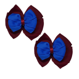 School Hair accessories Double Bella Bow 10cm Hair Clip Pair Non Slip Hair Bows School Uniform Pinkberry Kisses Burgundy Base & Centre Ribbon Royal Blue