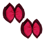 School Hair accessories Double Bella Bow 10cm Hair Clip Pair Non Slip Hair Bows School Uniform Pinkberry Kisses Burgundy Base & Centre Ribbon Shocking Pink