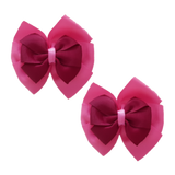 School uniform hair accessories Double Bella Bow 10cm School Non Slip Hair Clip - Pinkberry Kisses Pair of Hair Clips Hot Pink Base & Centre Ribbon Burgundy
