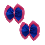 School uniform hair accessories Double Bella Bow 10cm School Non Slip Hair Clip - Pinkberry Kisses Pair of Hair Clips Hot Pink Base & Centre Ribbon Electric Blue