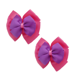 School uniform hair accessories Double Bella Bow 10cm School Non Slip Hair Clip - Pinkberry Kisses Pair of Hair Clips Hot Pink Base & Centre Ribbon Grape