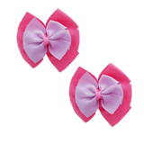 School uniform hair accessories Double Bella Bow 10cm School Non Slip Hair Clip - Pinkberry Kisses Pair of Hair Clips Hot Pink Base & Centre Ribbon Light Orchid