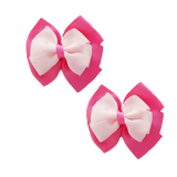 School uniform hair accessories Double Bella Bow 10cm School Non Slip Hair Clip - Pinkberry Kisses Pair of Hair Clips Hot Pink Base & Centre Ribbon Light Pink