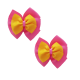 School uniform hair accessories Double Bella Bow 10cm School Non Slip Hair Clip - Pinkberry Kisses Pair of Hair Clips Hot Pink Base & Centre Ribbon Maize Yellow