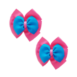 School uniform hair accessories Double Bella Bow 10cm School Non Slip Hair Clip - Pinkberry Kisses Pair of Hair Clips Hot Pink Base & Centre Ribbon Methyl Blue