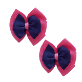School uniform hair accessories Double Bella Bow 10cm School Non Slip Hair Clip - Pinkberry Kisses Pair of Hair Clips Hot Pink Base & Centre Ribbon Navy Blue