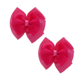 School uniform hair accessories Double Bella Bow 10cm School Non Slip Hair Clip - Pinkberry Kisses Pair of Hair Clips Hot Pink Base & Centre Ribbon shocking pink