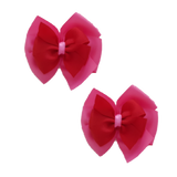 School uniform hair accessories Double Bella Bow 10cm School Non Slip Hair Clip - Pinkberry Kisses Pair of Hair Clips Hot Pink Base & Centre Ribbon Red