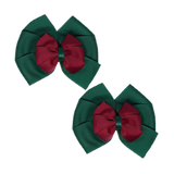 School Hair accessories Double Bella Bow 10cm Hair Clip Pair Non Slip Hair Bows Pinkberry Kisses Hunter Green Base & Centre Ribbon Burgundy