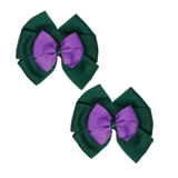 School Hair accessories Double Bella Bow 10cm Hair Clip Pair Non Slip Hair Bows Pinkberry Kisses Hunter Green Base & Centre Ribbon Grape