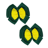 School Hair accessories Double Bella Bow 10cm Hair Clip Pair Non Slip Hair Bows Pinkberry Kisses Hunter Green Base & Centre Ribbon Lemon