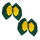 School Hair accessories Double Bella Bow 10cm Hair Clip Pair Non Slip Hair Bows Pinkberry Kisses Hunter Green Base & Centre Ribbon Mazie Yellow