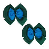 School Hair accessories Double Bella Bow 10cm Hair Clip Pair Non Slip Hair Bows Pinkberry Kisses Hunter Green Base & Centre Ribbon Methyl Blue