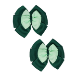 School Hair accessories Double Bella Bow 10cm Hair Clip Pair Non Slip Hair Bows Pinkberry Kisses Hunter Green Base & Centre Ribbon Mint Green