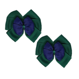 School Hair accessories Double Bella Bow 10cm Hair Clip Pair Non Slip Hair Bows Pinkberry Kisses Hunter Green Base & Centre Ribbon Navy Blue