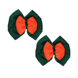 School Hair accessories Double Bella Bow 10cm Hair Clip Pair Non Slip Hair Bows Pinkberry Kisses Hunter Green Base & Centre Ribbon Neon Orange