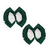 School Hair accessories Double Bella Bow 10cm Hair Clip Pair Non Slip Hair Bows Pinkberry Kisses Hunter Green Base & Centre Ribbon White