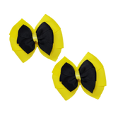 School uniform hair accessories Double Bella Bow 10cm School Non Slip Hair Clip - Pinkberry Kisses Pair of Hair Clips Lemon Yellow Base & Centre Ribbon Black