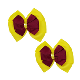 School uniform hair accessories Double Bella Bow 10cm School Non Slip Hair Clip - Pinkberry Kisses Pair of Hair Clips Lemon Yellow Base & Centre Ribbon Burgundy